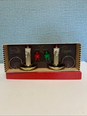 Vintage Plastic Candle Metal Candleholder Salt and Pepper Set